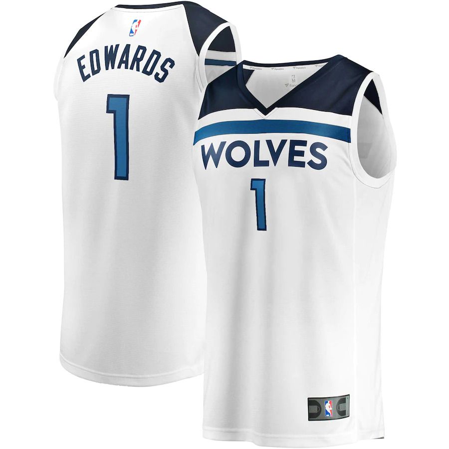 Men Minnesota Timberwolves 1 Anthony Edwards Fanatics Branded White 2022-23 Fast Break Replica NBA Jersey